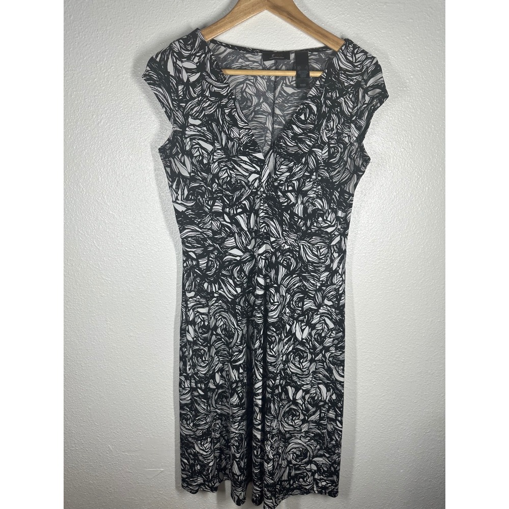 Ratio‎ Dress Womens S Black White Liz Claiborne Floral Rose V-Neck Cap Sleeve